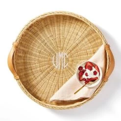 Wicker And Leather Serving Tray | 1 -Grocery Store wicker and leather serving tray 1 c