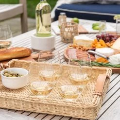 Wicker And Leather Serving Tray | 1 -Grocery Store wicker and leather serving tray c 1
