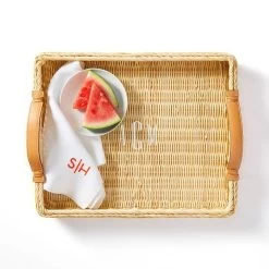 Wicker And Leather Serving Tray | 1 -Grocery Store wicker and leather serving tray c