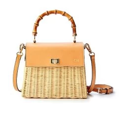 Bamboo Wicker Crossbody Bag | 2 -Grocery Store wicker leather crossbody bag with bamboo handles 1 c