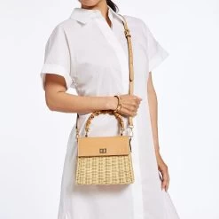 Bamboo Wicker Crossbody Bag | 2 -Grocery Store wicker leather crossbody bag with bamboo handles c 2