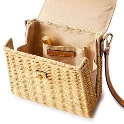 Bamboo Wicker Crossbody Bag | 2 -Grocery Store wicker leather crossbody bag with bamboo handles c 3