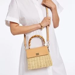 Bamboo Wicker Crossbody Bag | 2 -Grocery Store wicker leather crossbody bag with bamboo handles c 4