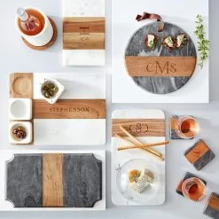 Wood And Marble Appetizer Serving Platter | 2 -Grocery Store wood and marble appetizer serving platter c 6