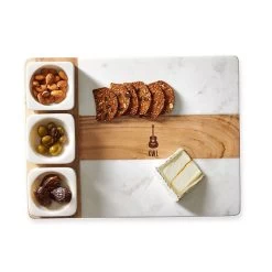 Wood And Marble Appetizer Serving Platter | 2 -Grocery Store wood and marble appetizer serving platter c 9