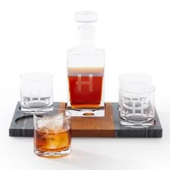Wood And Marble Decanter Gift Set | 1 -Grocery Store wood and marble decanter gift set c 1