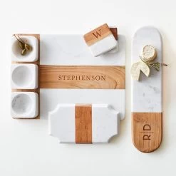 Wood And Marble Appetizer Serving Platter | 2 -Grocery Store wood and marble long oval cheese board c 6