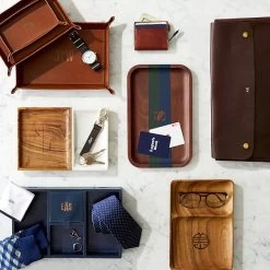 Rustic Leather Catchall Tray | 16 -Grocery Store wood and marble valet tray c 1